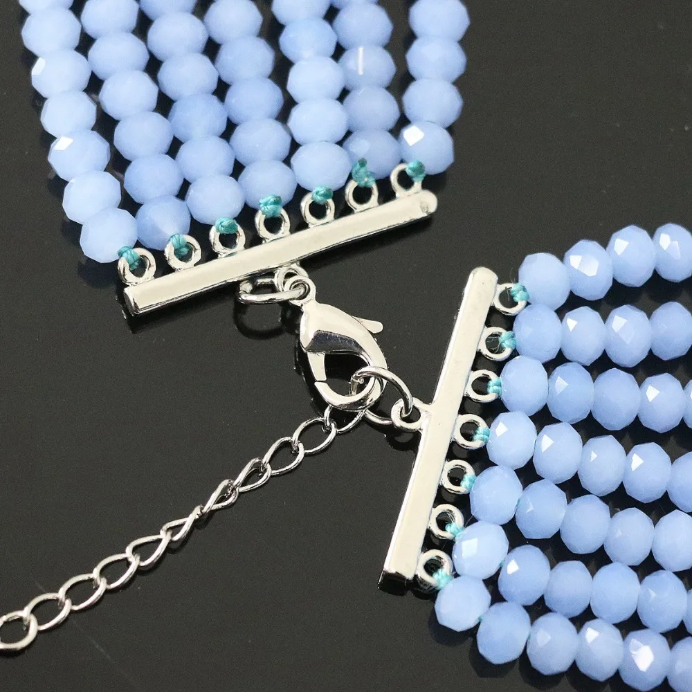 Exquisite 7 rows necklace earrings light blue round shell simulated-pearl abacus crystal beads diy jewelry set 19-27.5inch B1312 | Украшения