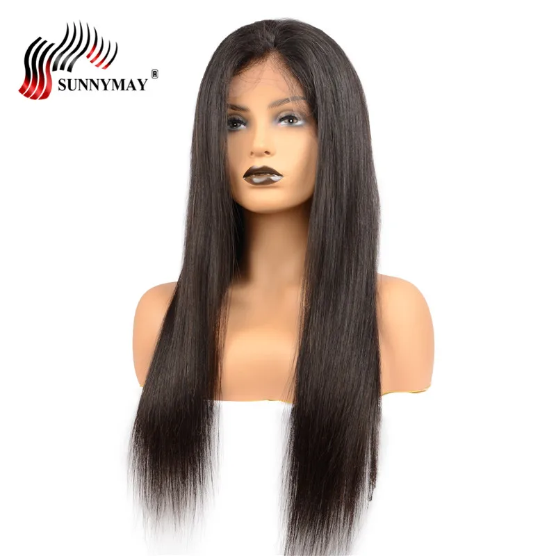 Sunnymay перуанский волос Девы Full Lace парики человеческих волос шелк прямо предварительно сорвал парик шнурка с ребенком волос для черный женщина