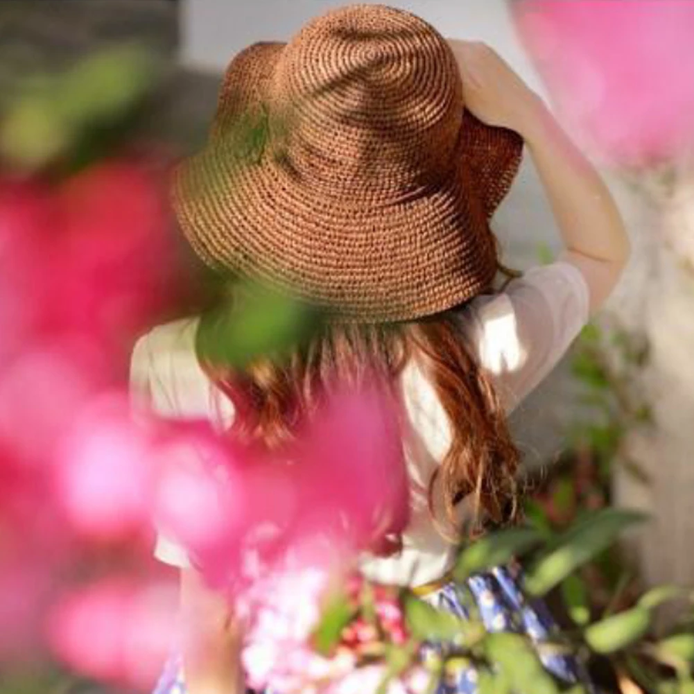 Женская мода Складная соломенная оплетка Sunhat с широкими полями анти УФ Topee пляж