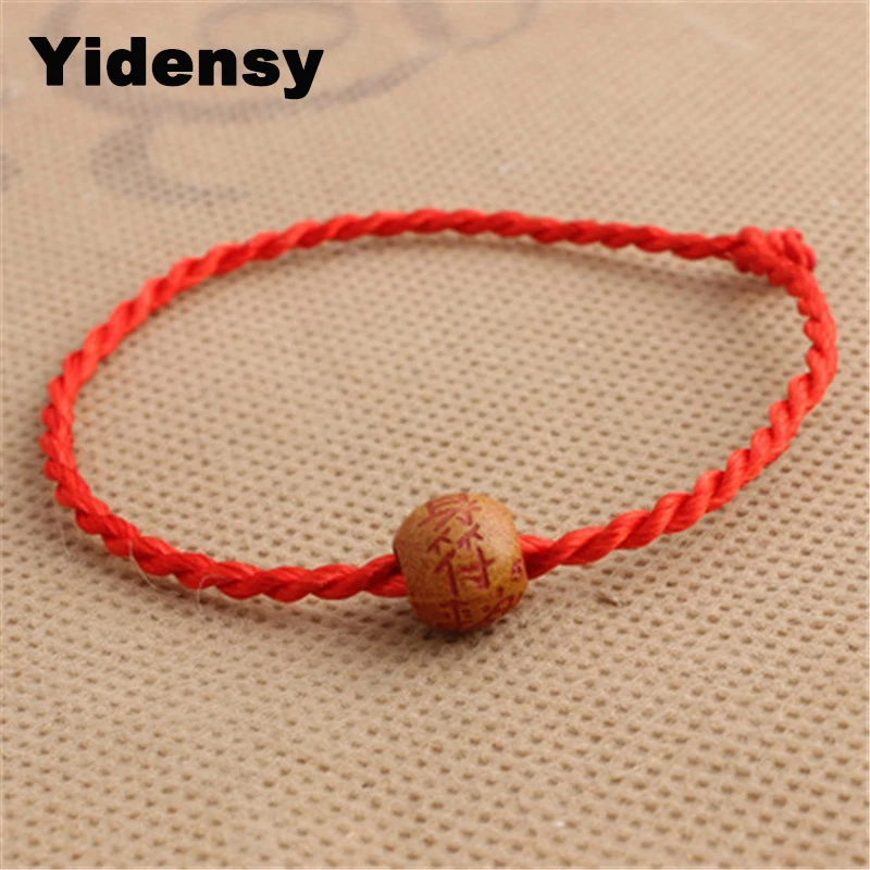 Браслет Yidensy 10 шт./лот с красным веревочным шнуром резные деревянные бусины