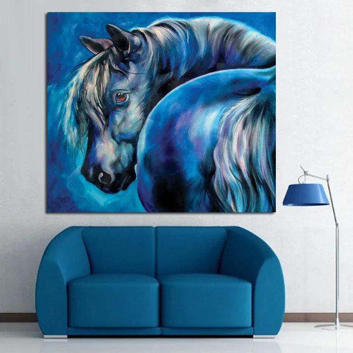 100% ручная роспись цвета в синем лошадином масле Современное Абстрактное