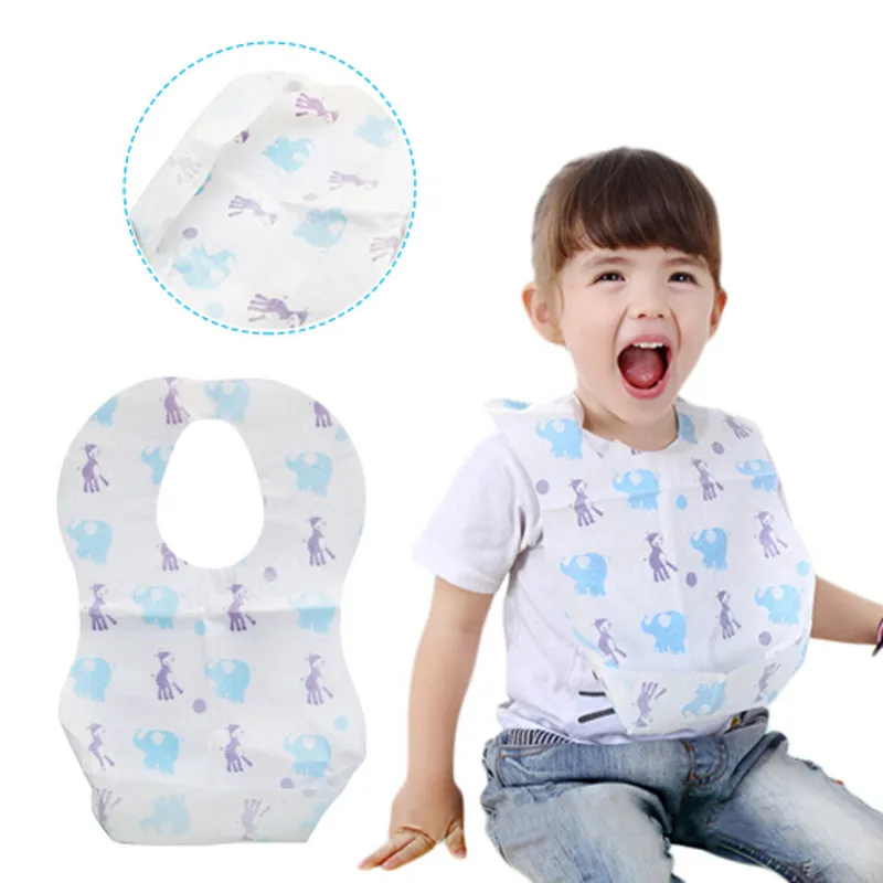 

10Pcs Waterproof Non-Woven Fabric Disposable Bibs Eating Saliva Paper Bibs For Babies