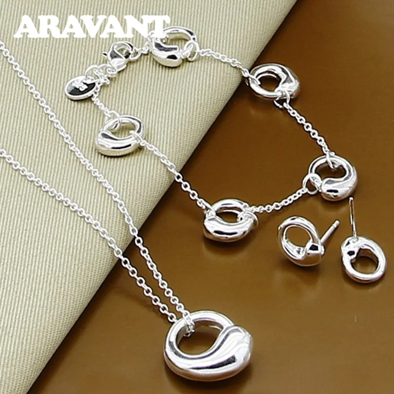 

925 Silver Jewelry Sets Wedding Necklaces Bracelets Stud Earrings Female Fashion Party Jewelry