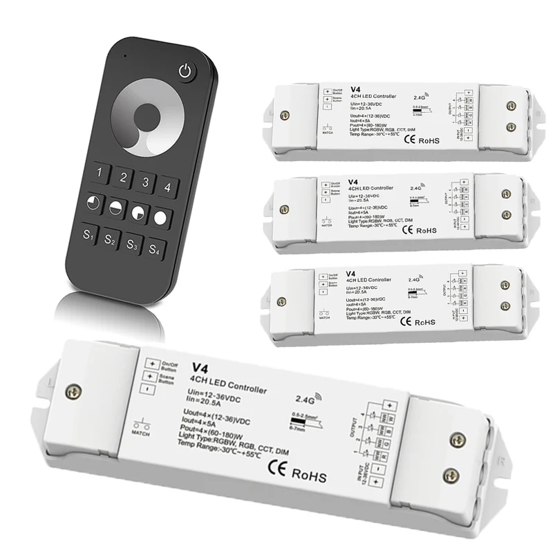 Led диммер контроллер 2,4G RF 4 зоны сенсорный пульт DC12-24V 4 канала CV приемник V4 для Led 5050 3528 ленты Применение