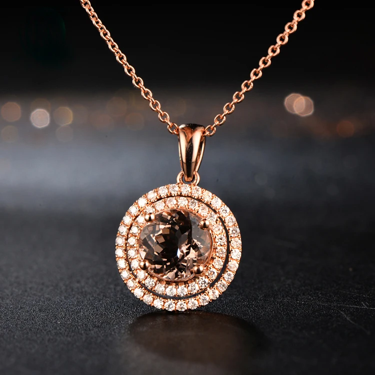 Лидер продаж 2.02ct против 8 мм круглый Morganite Алмаз Настоящее 14 К розовое золото Обручение кулон