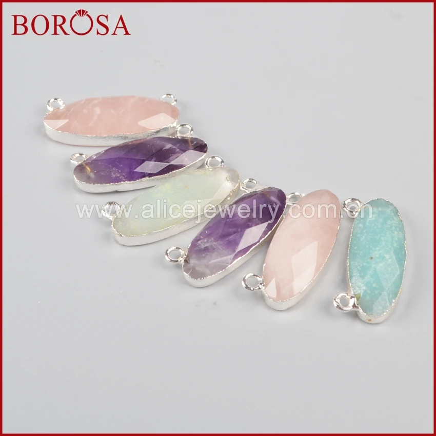 BOROSA серебряный с натуральным камнем ободок соединитель длинной формы яйца