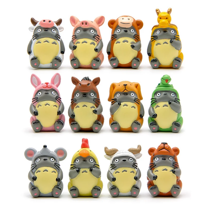 12pcs/lot DIY Zodiac Totoro Action Figure Toy Hayao Miyazaki Anime My Neighbor PVC Figures Model Toys Gifts for Kids | Игрушки и хобби
