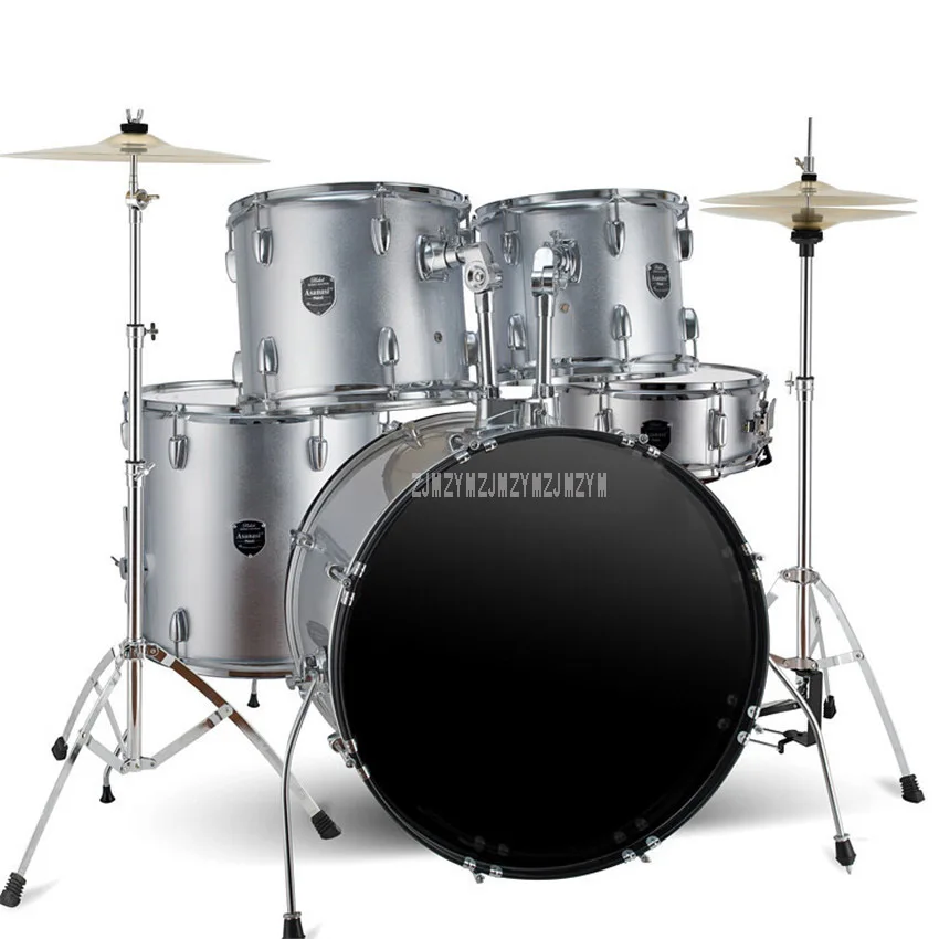2 Cymbals Silver Профессиональная музыкальная джазовая барабанная установка для детей и взрослых, комплект из 5 барабанов, 4/2 тарелок, двойной масляный барабан из сплава, музыкальные инструменты Q900, 4 цвета - Цвет: 2 Cymbals Silver
