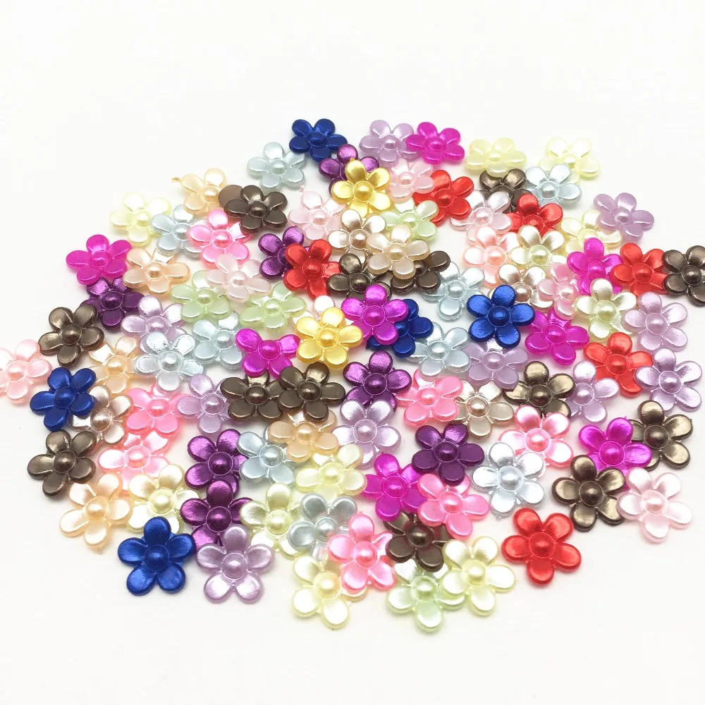 

100pcs 11mm Mixed Pearls Flower Flatbacks Craft Diy Cabochons Embellishments Resin Flatback Crafts