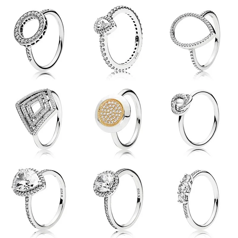 

2020 Fashion Women 925 Sterling Silver Rings Jewelry With Water Drop Crystal Style Ring For Women Jewelry