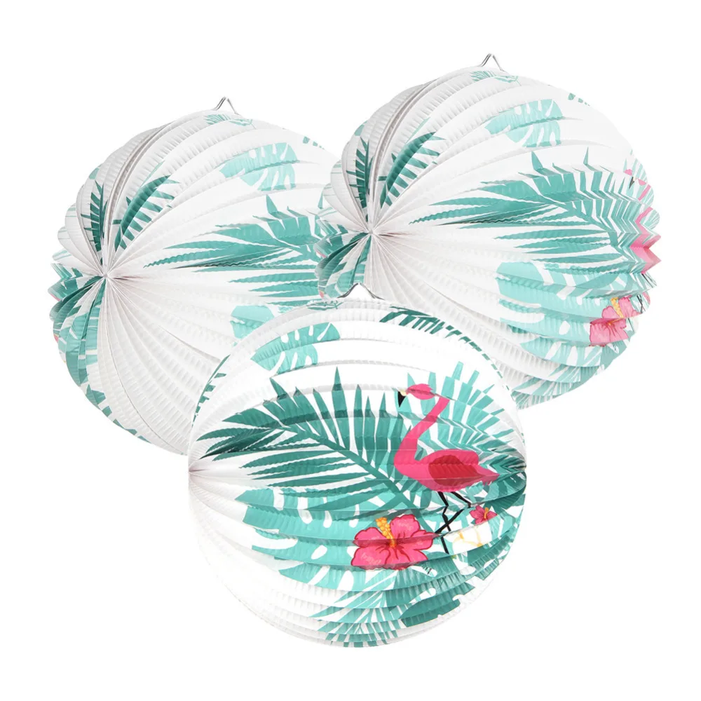 

Flamingo Decoration Hawaiian Party 3pcs 9" Accordion Paper Lanterns With Palm Tree Leaves For Luau Pool Tropical Summer Party