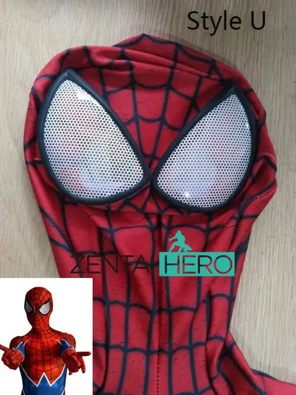 ZentaiHero новая 3D печать Человек-паук Маска Хэллоуин лайкра спандекс супергерой zentai красный человек-паук капюшон с контактные линзы для глаз MK-11 - Цвет: U