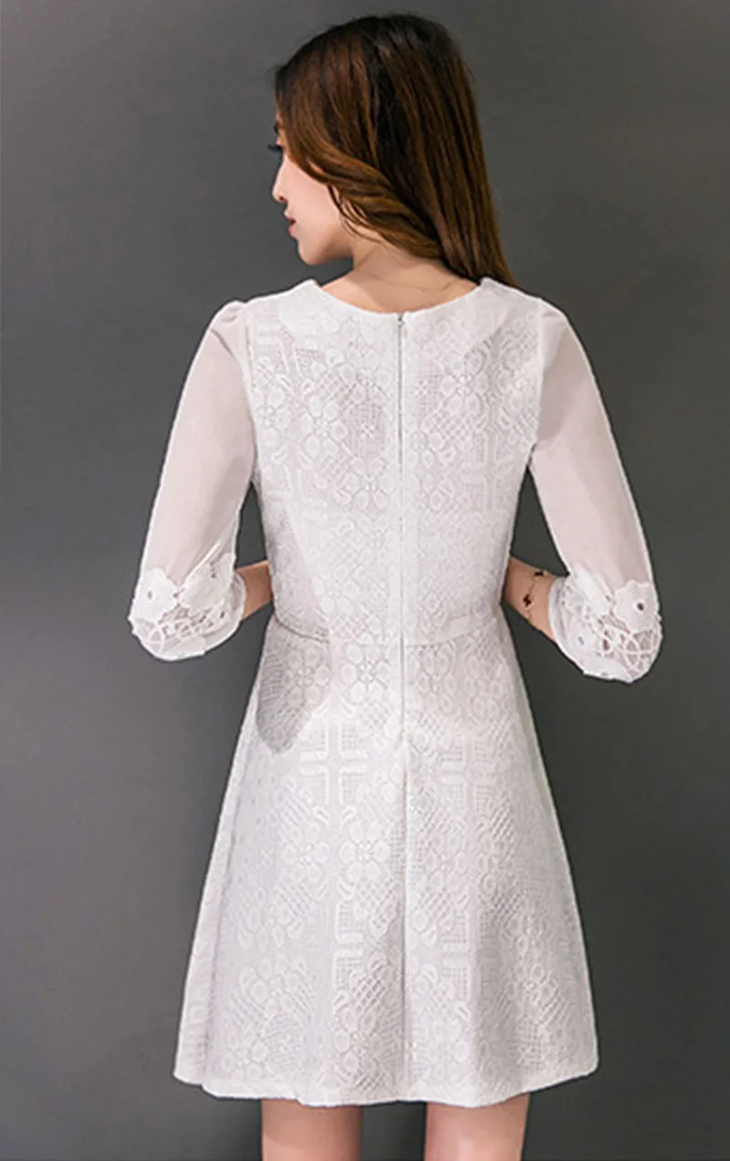 Seven sleeves Large size Lace Chiffon Clothing 2017 Spring New Women Dress High quality Comfortable Fashion Charm Vestido OME302 |