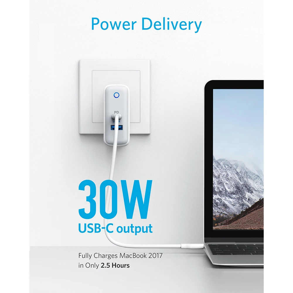 Anker двойной порт 49,5 Вт USB C настенное зарядное устройство, порт питания II с питанием для iPhone iPad MacBook, мощность IQ 2,0 для S9/S9+/S8 и т. Д