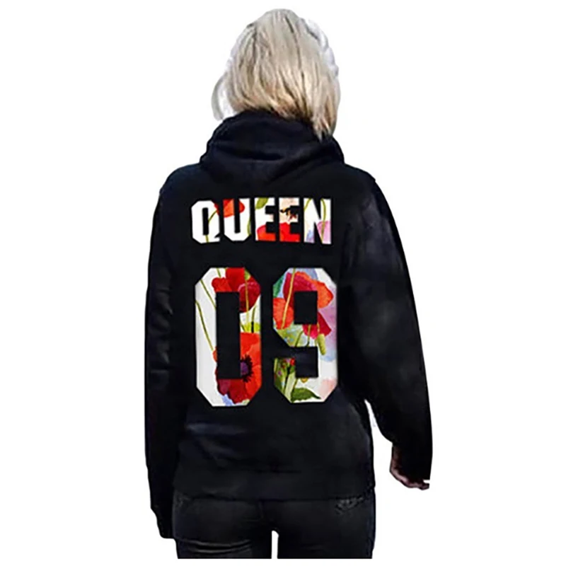 Новые толстовки с капюшоном для влюбленных принтом QUEEN KING 09 женские и мужские