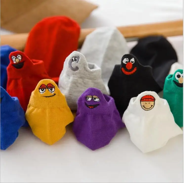 Модные носки для пар хлопковые башмачки с вышивкой короткие мужчин и