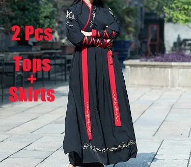 Tops and Skirts Мужской костюм Hanfu Женский сценический костюм Han Ele Мужская t одежда для выступлений мужской Традиционный китайский стиль Национальный комплект одежды DN3509 - Цвет: Tops and Skirts