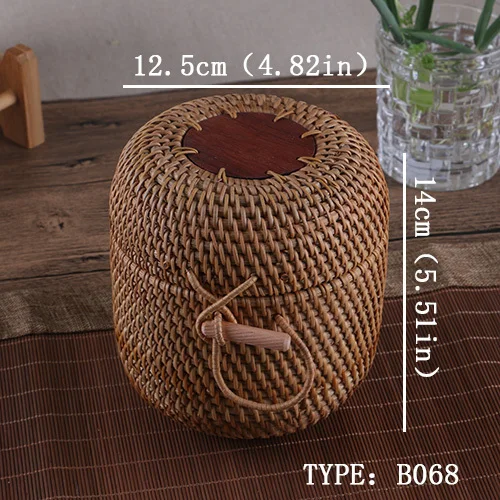 B06813x14cm Ротанговая плетеная деревянная коробка для чайного торта, банка с крышкой, контейнер для хранения сыпучих продуктов, плетеная корзина для еды, органайзер, легко блокирует банки - Цвет: B06813x14cm