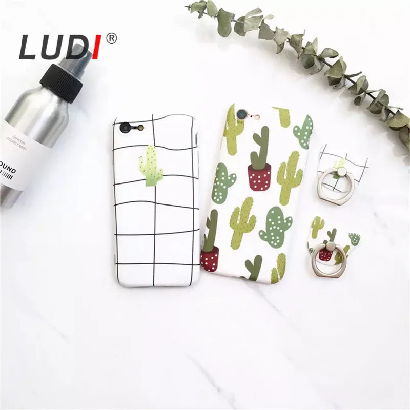 Чехол LUDI с изображением кактуса в сетку для iPhone X 8 7 7plus подставкой виде