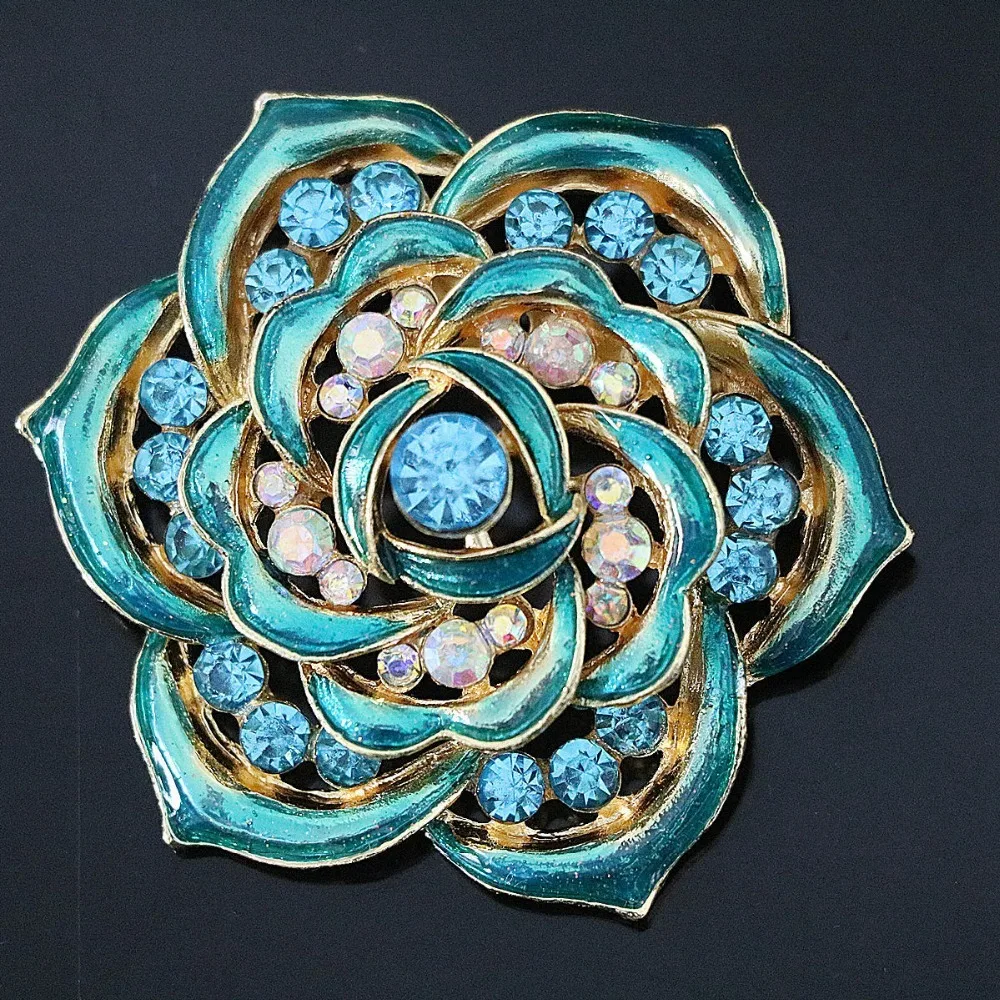 Бесплатная доставка высокого качества 57 мм цветок брошь цвета радуги со стразами