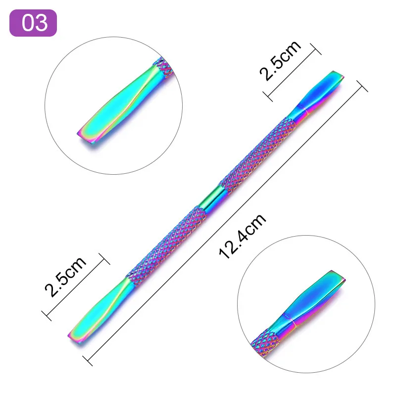colorful 03 1 шт. двухсторонний корректор канавок для ногтей, толкатель для кутикулы, педикюр, нержавеющая сталь, инструмент для маникюра, аксессуары для ногтей - Цвет: colorful 03