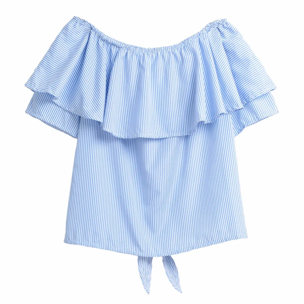 Женский топ в полоску с цветочной вышивкой и открытыми плечами Элегантная блузка