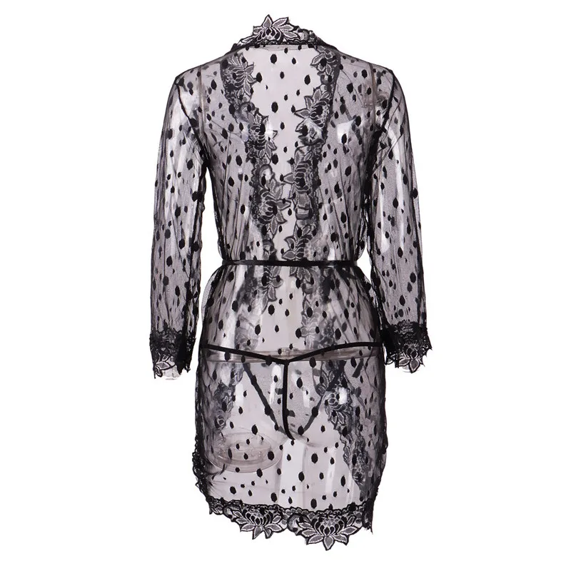 2019 Sexy Women's Beachwear Beach Cover-Ups Lingerie Lace Floral Dress Black Dot Print Transparent Women Clothes | Женская одежда