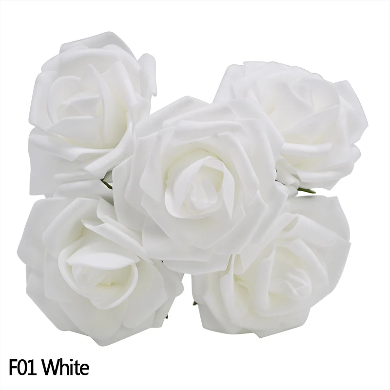 White 8 см искусственные из ПЭ-пены розы Свадебный букет невесты DIY скрапбук домашнее свадебное украшение большие поддельные розы вечерние принадлежности - Color: White
