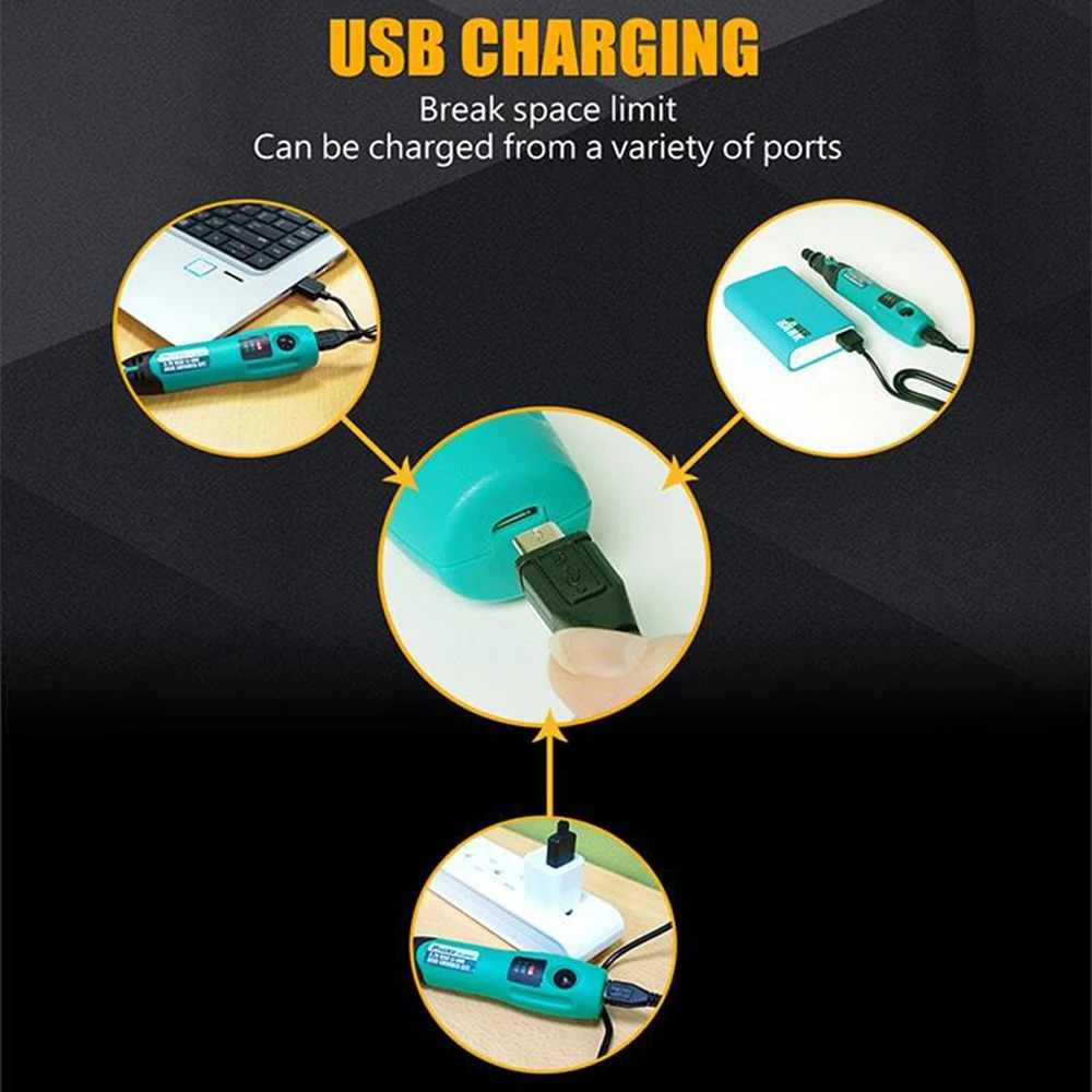Pro'sKit PT-5205U 3,7 в usb зарядка электрическая шлифовальная машина Набор Мини электрическая дрель шуруповерт гравер для шлифовки фрезерования полировки