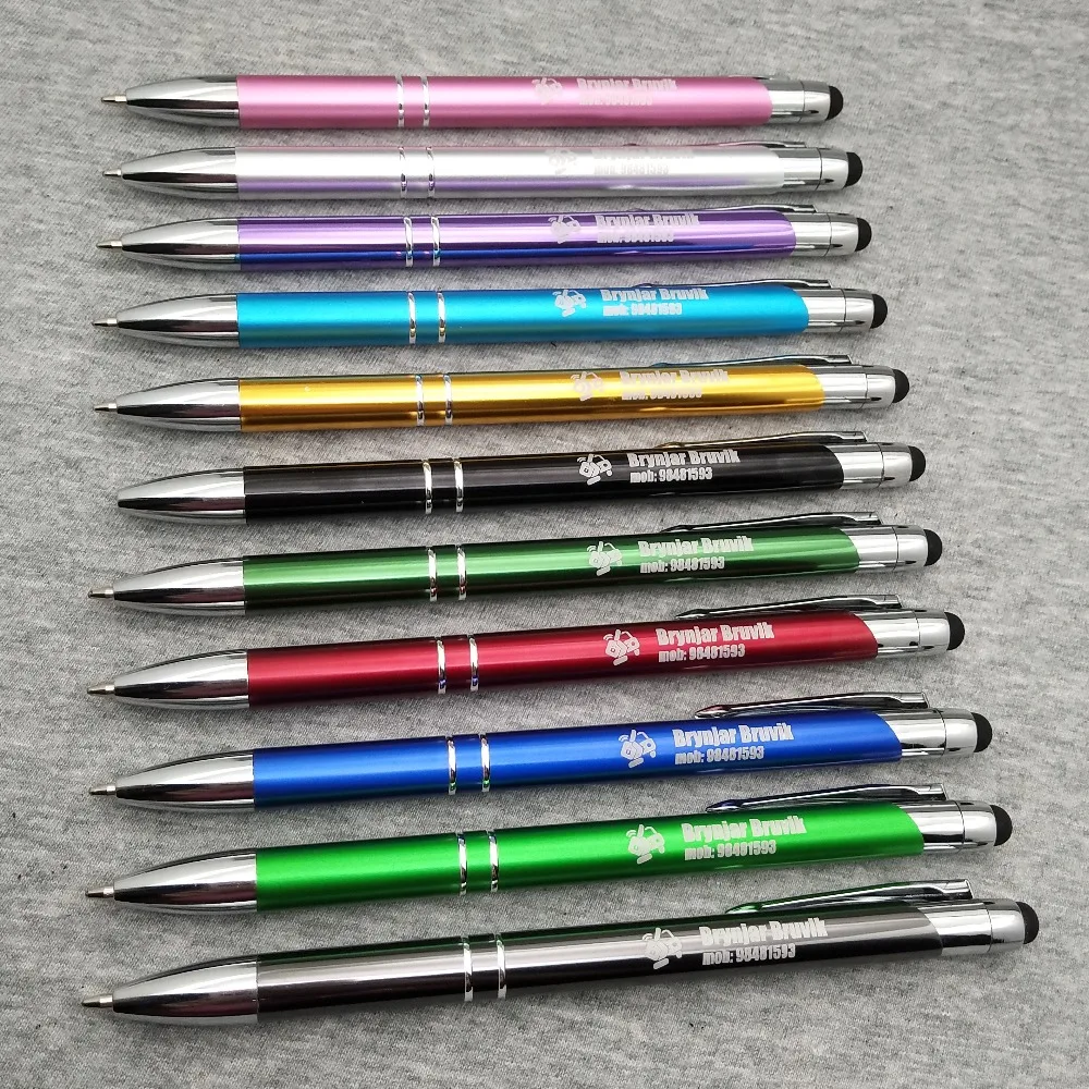 New design Metal ball pen with rubber Touch Stylus on pen top Free logo customized with company logo/address/phone for gifts