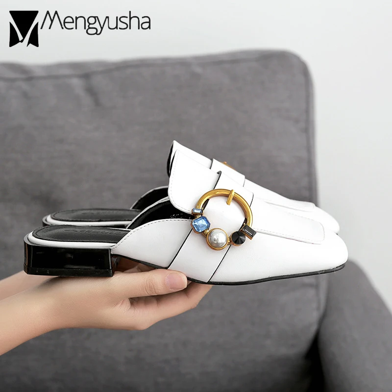 Босоножки с открытой пяткой Обувь украшением в виде кристаллов каблук круглая