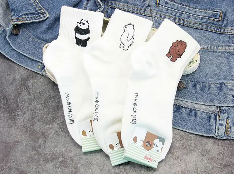 Anime We Bare Bears printed sock Grizzly Panda IceBear cute funny women socks spring autumn comfort sweat absorbent cotton sock