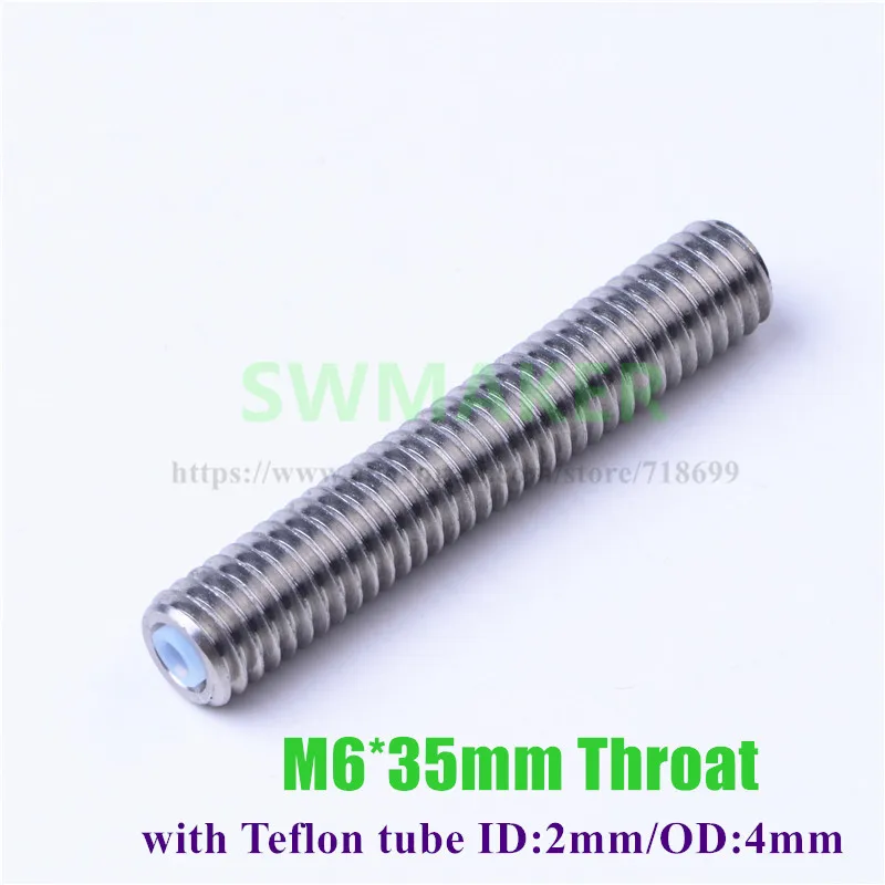 SWMAKER 2pcs MK8 extruder Stainless steel throat M6X35mm M6*35mm with PTFE tube (ID:3mm OD:4mm) for 1.75mm 3D printer part | Компьютеры и