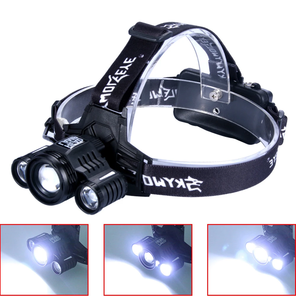 Светодиодный налобный фонарик с линзой рыбалка 2 * XPE 1 T6 USB Перезаряжаемый датчик
