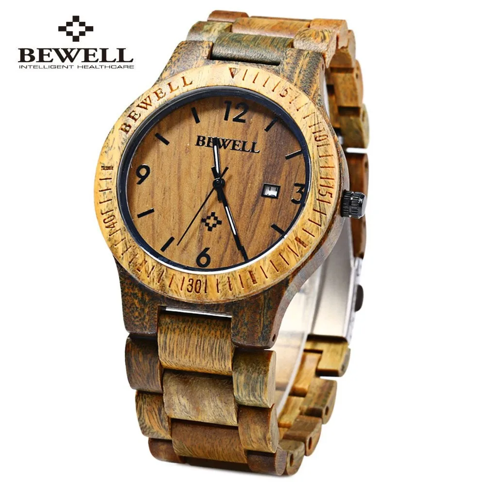 Bewell ZS-W086B Роскошные брендовые деревянные часы Мужские Аналоговые кварцевые часы с датой водонепроницаемые мужские наручные часы relogio masculino