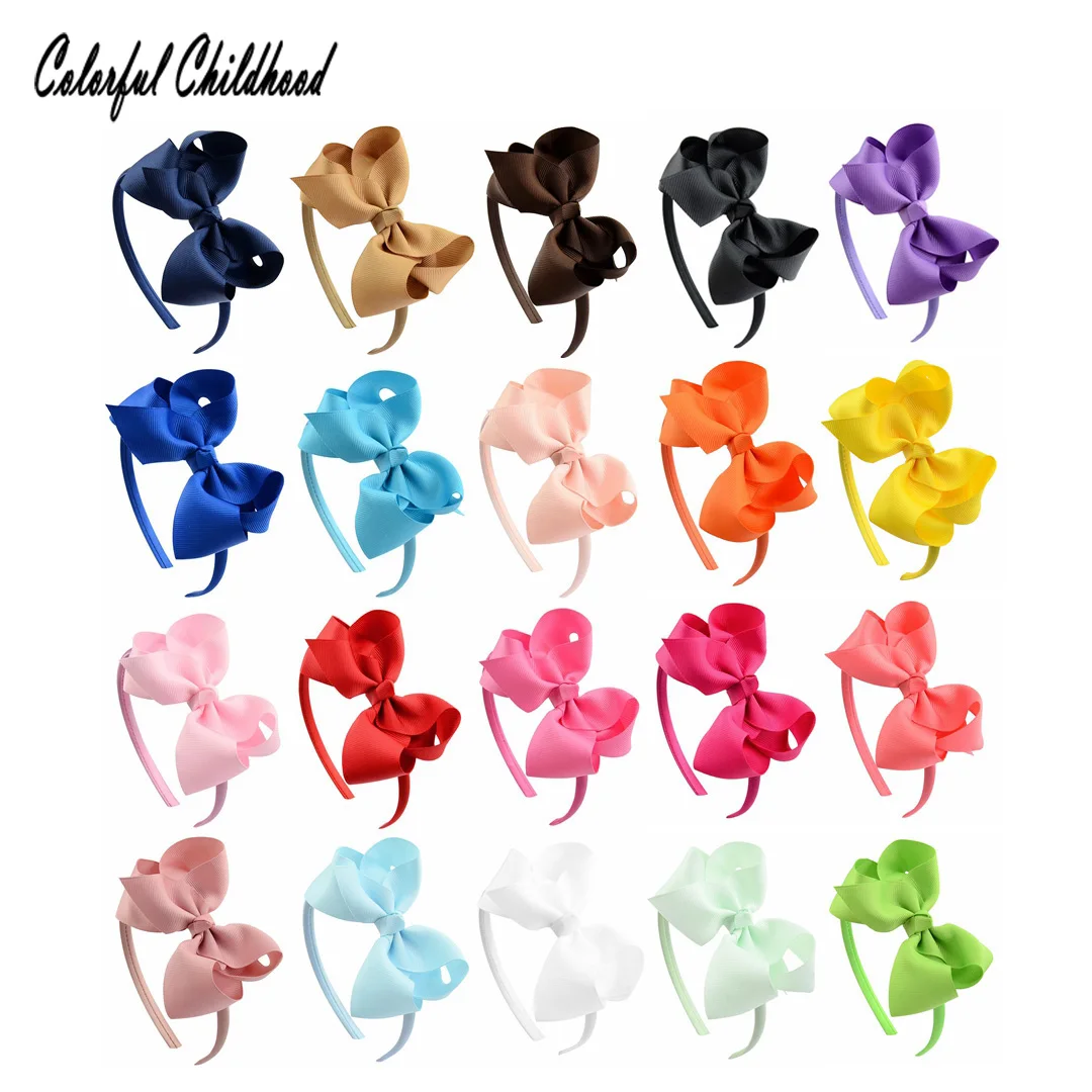 

20pcs/lot Solid Grosgrain Ribbon Hairbands Princess Hair Accessories Plastic Hairband Girl Hairbands With Bows