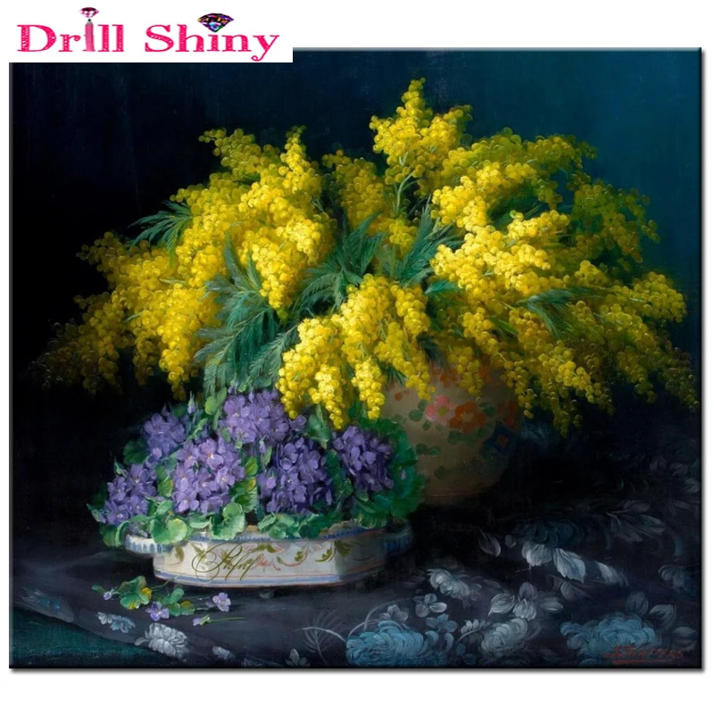 Needlework 5D Diamond Painting Cross Stitch Embroidery Beautiful Blue Yellow Flowers Round Dill | Дом и сад