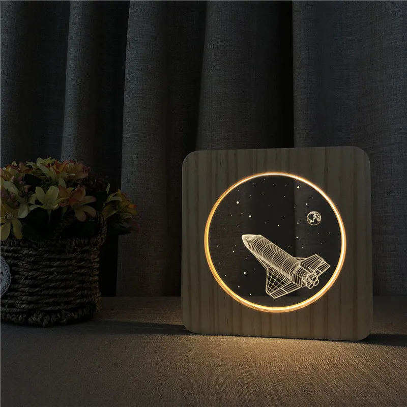 Wooden Lamp 7 Музыка Гитара Saxphone наушники самолет Танк футбольный светильник USB 3D светодиодный ночной Светильник деревянный теплый светильник s для вечеринки, дня рождения, подарок на праздник - Испускаемый цвет: Wooden Lamp 7