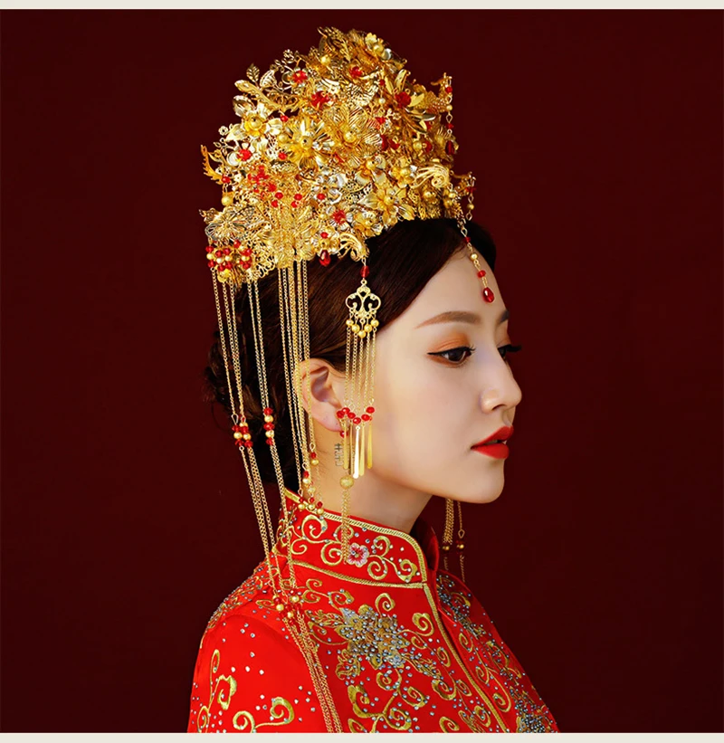 HIMSTORY винтажный китайский стиль hairweartical золотой свадебный головной убор