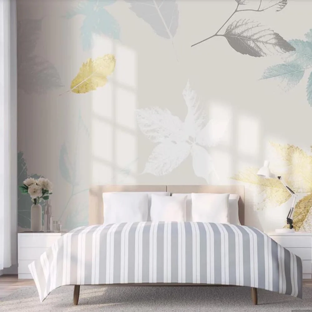 Nordic Hand Painted Gold Leaves Wallpaper Mural Wall Paper Rolls for Living Room Printed Murals Contact Paper Home Wall Decor