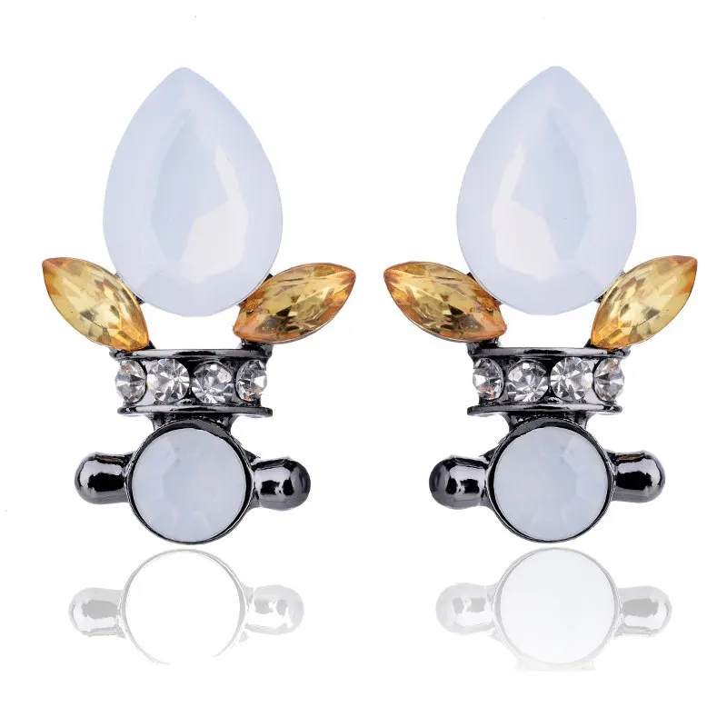 LUBOV New Fashion Water Stud Earrings Fire Flame Design Trendy Gold Color Glass Piercing For Women Girls Gift Jewelry | Украшения и
