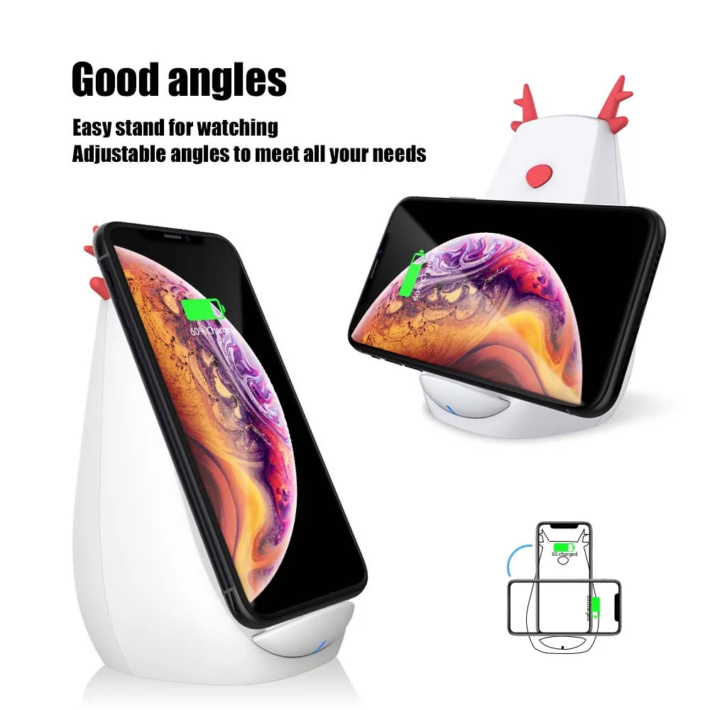 PORTEFEUILLE Милые силиконовые рога Рождество для iphone 8 Plus X XS MAX qi Беспроводное зарядное