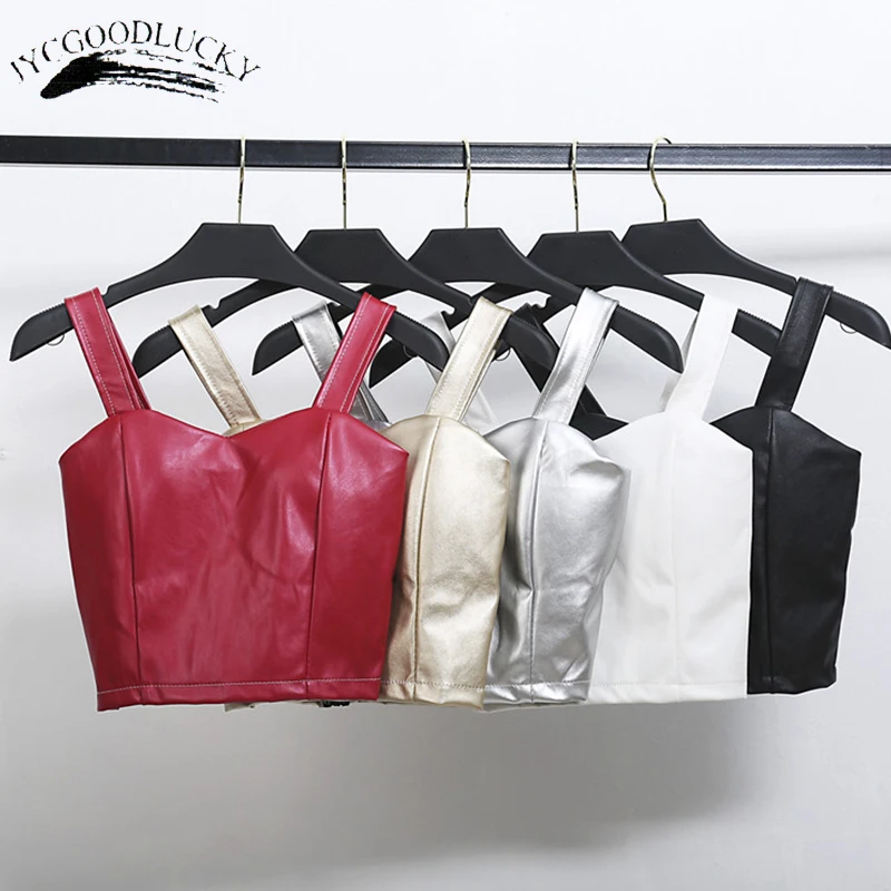 

PU Sexy Tank Top Camisole Bustier Tank Women Cropped Tops Women Autumn Winter Slim Body Short Tops Women Tanks Cropped Feminino