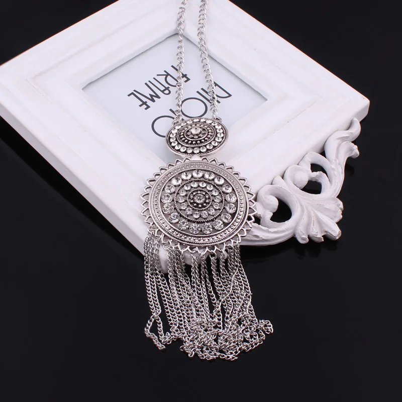 Btuamb Новый Boho цепи кисточкой ожерелья подвески панк Винтаж Кристалл Длинный