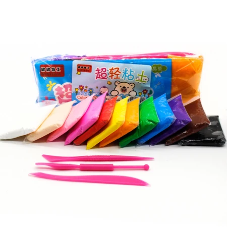 12pcs with tools 24 шт. полимерный светильник, глина, слизи, игрушка для рукоделия, пластилин, воздушная сухая глина, сделай сам, мягкое тесто для мальчиков и девочек, креативные игрушки для детей - Цвет: 12pcs with tools