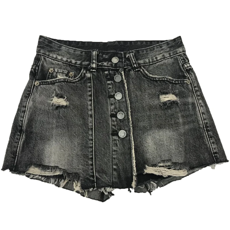 denim shorts skirt summer 2021 new single-breasted washed high waist a-line jeans mini | Женская одежда