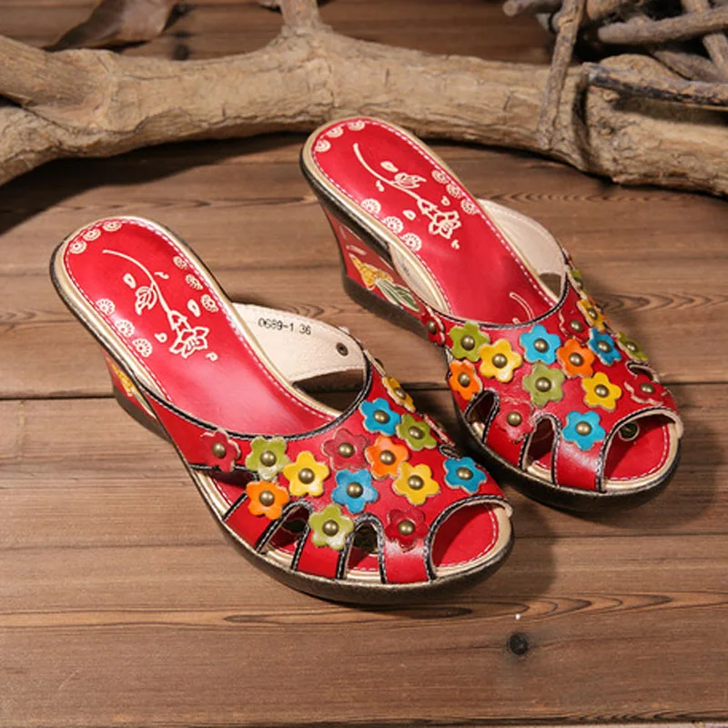 Женские кожаные сандалии дышащие на танкетке новинка 2019 | Обувь