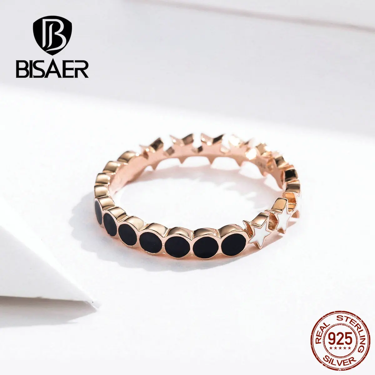 BISAER, 925 пробы, серебряное, розовое золото, цветные кольца, стек, звезда, любовь, кольца на палец, для женщин, модные, массивные ювелирные изделия, Bijoux GXR526