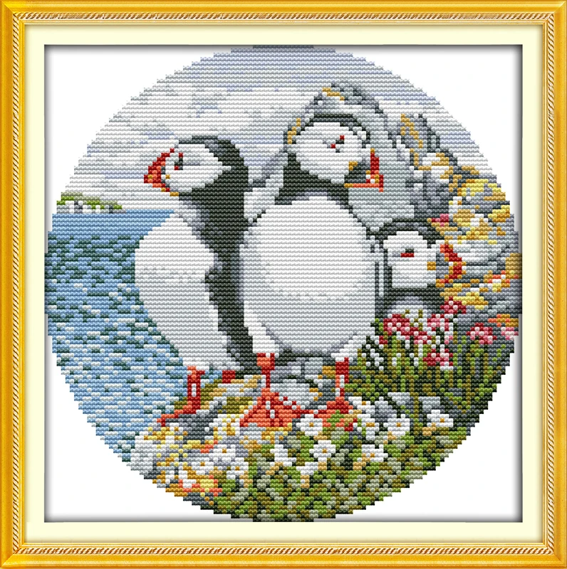 

Three penguins cross stitch kit animal 18ct 14ct 11ct count printed canvas stitching embroidery DIY handmade needlework plus