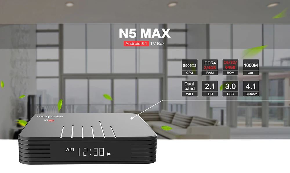 MAGICSEE N5 Max ТВ-приставка Android 8,1 Amlogic S905X2 2 ГБ 4 ГБ 32 ГБ/64 Гб ROM телеприставка 2,4 ГГц+ 5 ГГц Wifi BT4.1 4K Smart медиаплеер